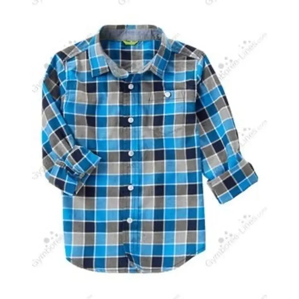 Gymboree Boy's Gray Blue Plaid Grid Shirt Size 5/6
